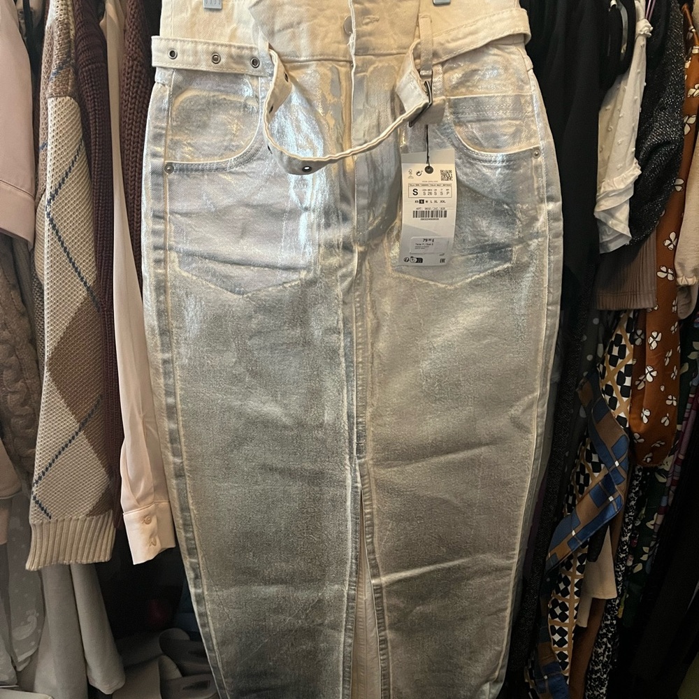 Metallic denim zara skirt